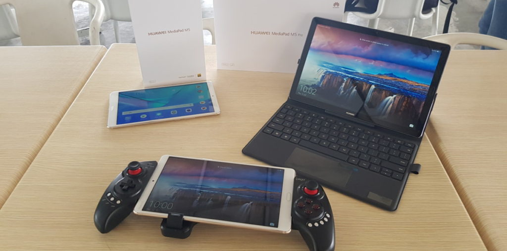 The Huawei MediaPad M5 and MediaPad M5 Pro with the optional gamepad and keyboard accessories