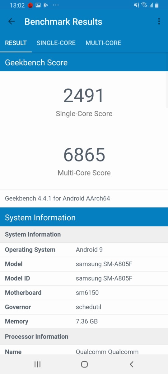 Galaxy A80 geekbench compiled