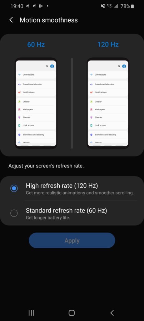 Galaxy S20 Ultra refresh rate
