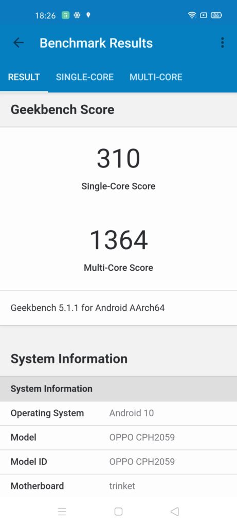 OPPO A92 review geekbench