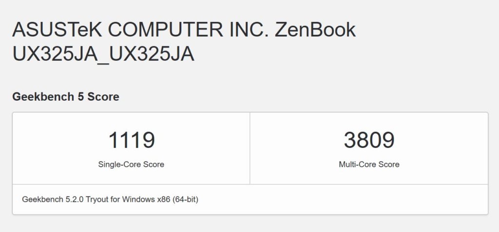 Asus zenbook Ux325 benchmark geekbench