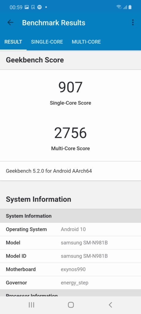 Samsung Galaxy Note20 5G Review geekbench
