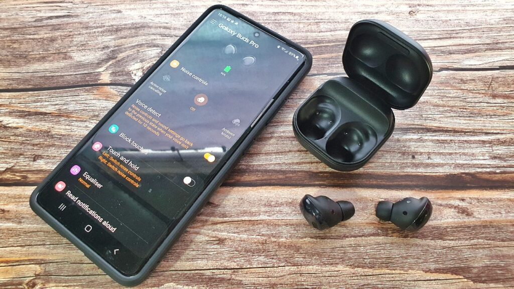 Galaxy Buds Pro with controls open