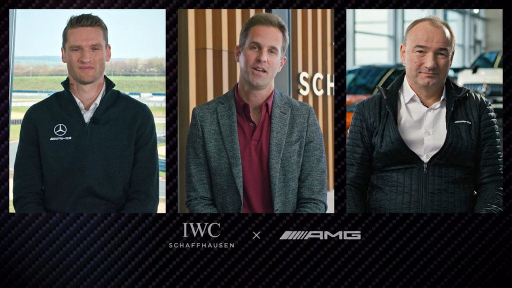 Christoph Grainger-Herr, IWC CEO and Philipp Scheiemer, Mercedes-AMG CEO as well as Maro Engel, shared brand ambassador and racing driver.