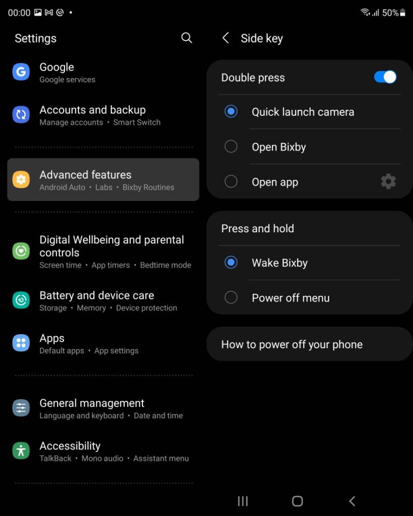 Galaxy Z Fold3 Tips - Assigning the Side Key Step 2