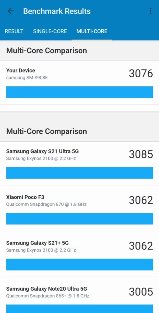 Samsung Galaxy S22 Ultra Performance and Benchmarks - Geekbench 5 A1 comp