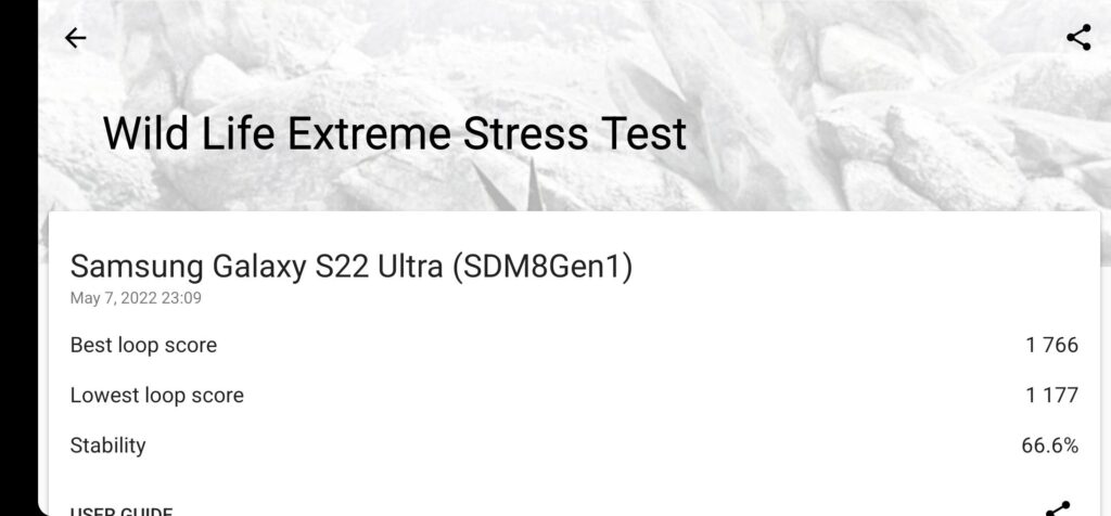 Samsung Galaxy S22 Ultra Performance and Benchmarks 3dmark wild life extreme stress test 1